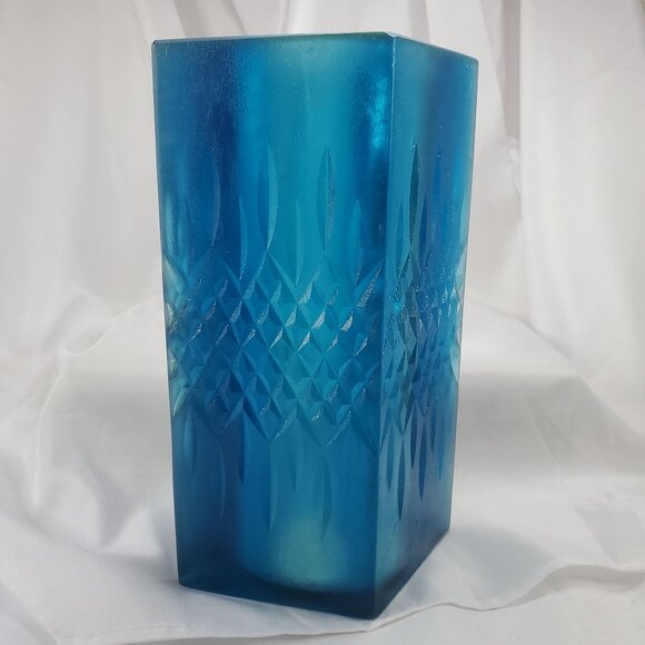 Sascha Brastoff MCM Blue Resin Square Diamond Candleholder 1950's Signed 9 3/4” - Picture 3 of 15